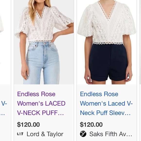 Endless Rose gorgeous lace
Laced V-Neck Puff Sleeve Top NWT $120 so cute… - Picture 7 of 7